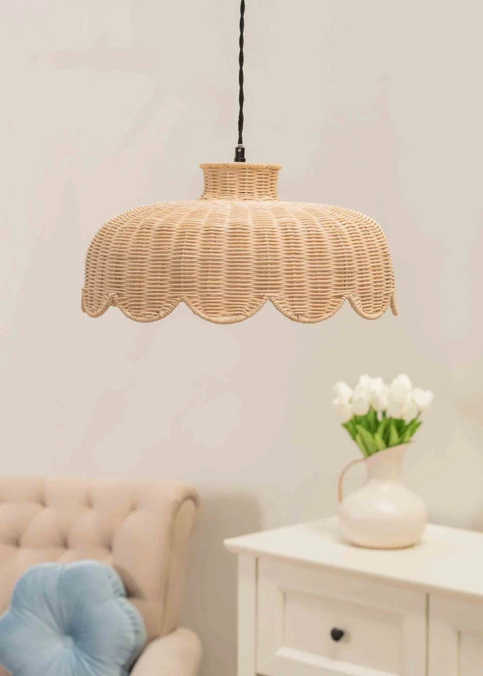ValueLights Naveah Wood Rattan Natural Tapered Ceiling Pendant Shade (18cm x 38cm x 38cm) | Matalan (UK)