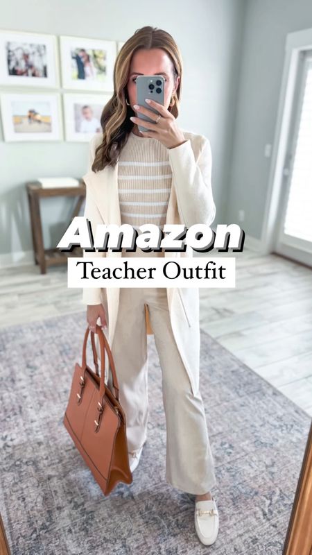 Amazon teacher outfit. Amazon work outfit. Amazon business casual. Wide leg yoga pants in XS petite, light khaki. Amazon coatigan in XS, beige. Amazon striped sweater in small, apricot. Spring outfit. Travel outfit. Amazon work tote. 

*I have tried pants in regular length and can get away with them if I’m wearing sneakers. I am 5’3.



#LTKShoeCrush #LTKWorkwear #LTKFindsUnder50