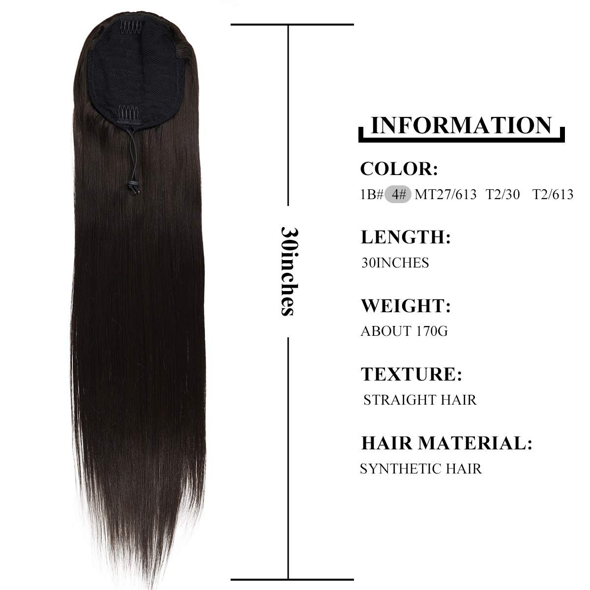 30inch Long Straight Drawstring Ponytail Synthetic High Puff Ponytail Hair Pieces With Comb Clip ... | Amazon (US)