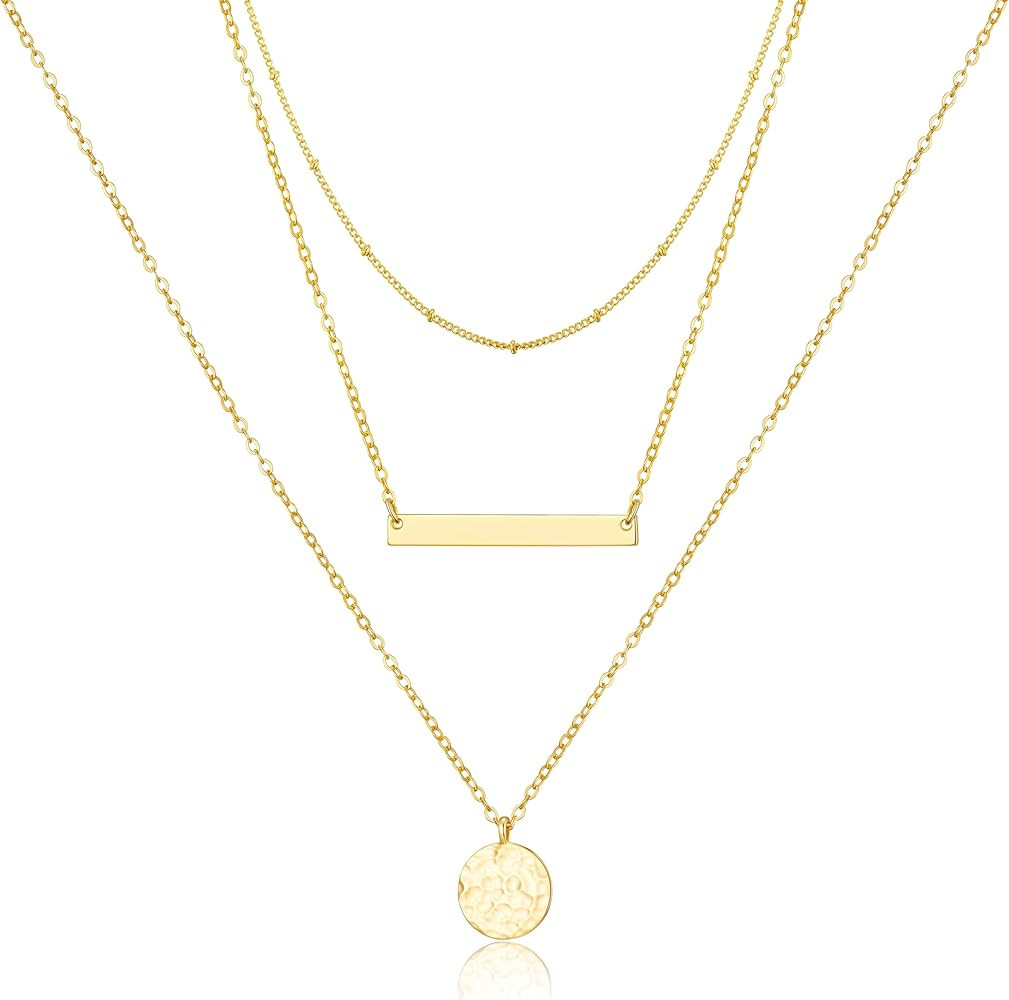 Ldurian Layered Necklaces for Women - 14K Dainty Gold Plated Layering Chokers Necklaces Set Multi... | Amazon (US)