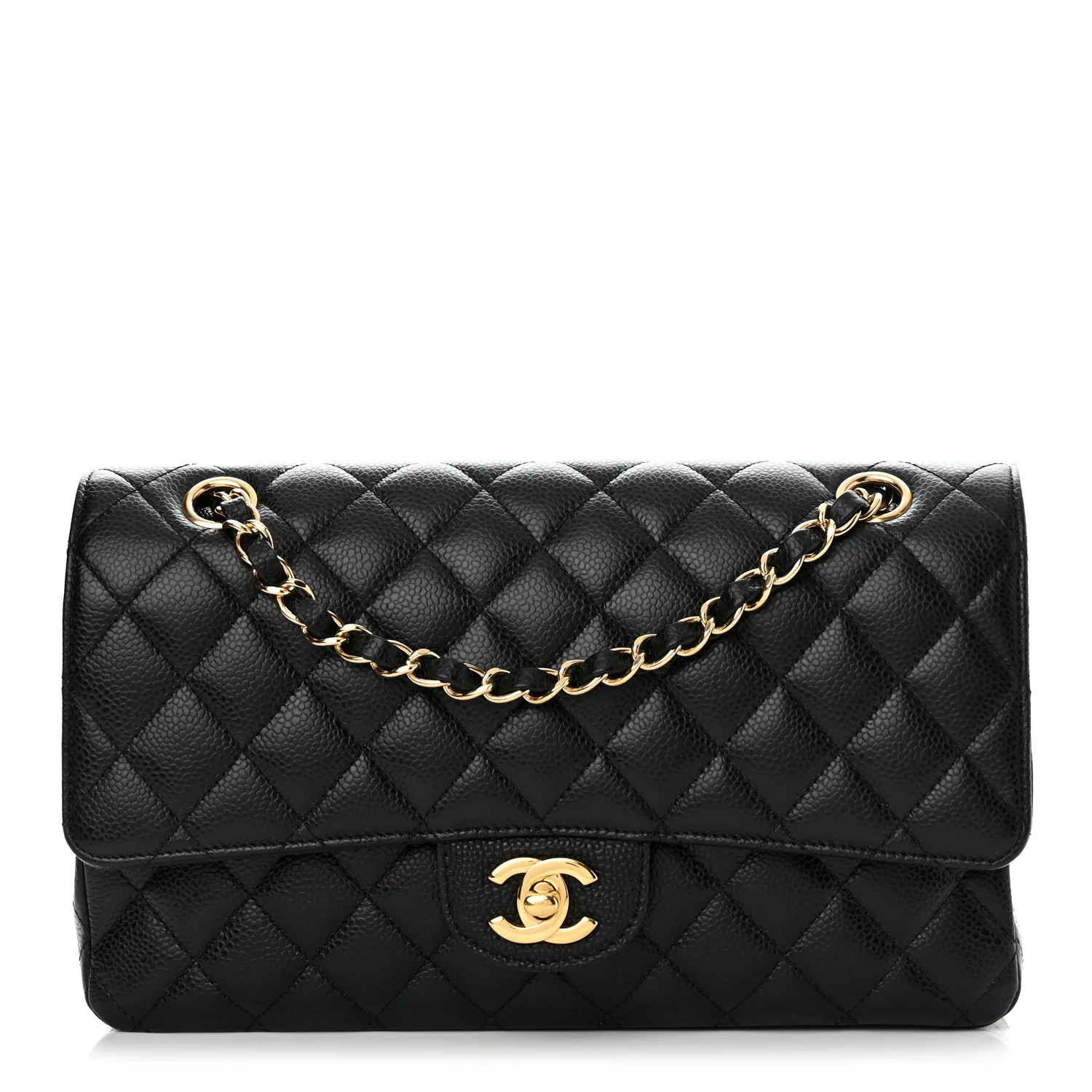 Caviar Quilted Medium Double Flap Black | FASHIONPHILE (US)
