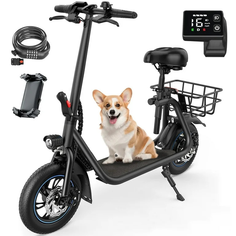 MIHOVER 450W Electric Scooter with Seat, Commuter Electric Scooter for Adult with Basket & Free P... | Walmart (US)
