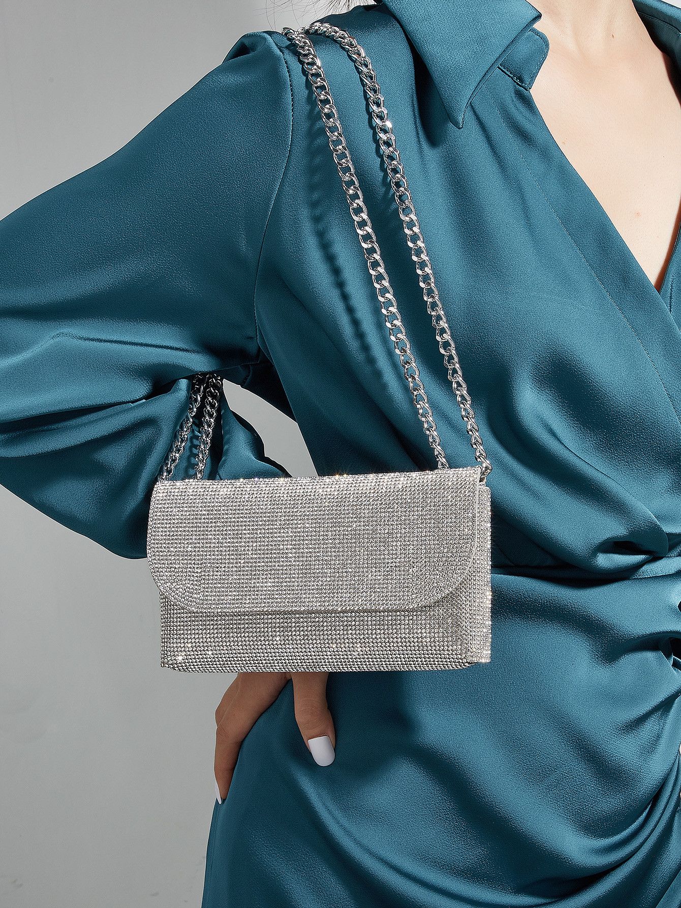 Glamorous Glitter Bling, Sequin, Luxury, Shiny Mini Fashionable Silver Rhinestone Decor Women's E... | SHEIN