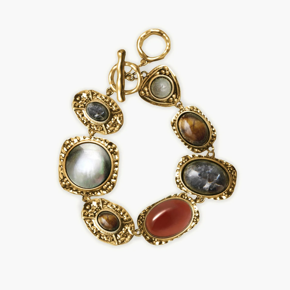 Athena Bracelet in Gold | Natural Stones & Hammered Texture | en route | en route jewelry