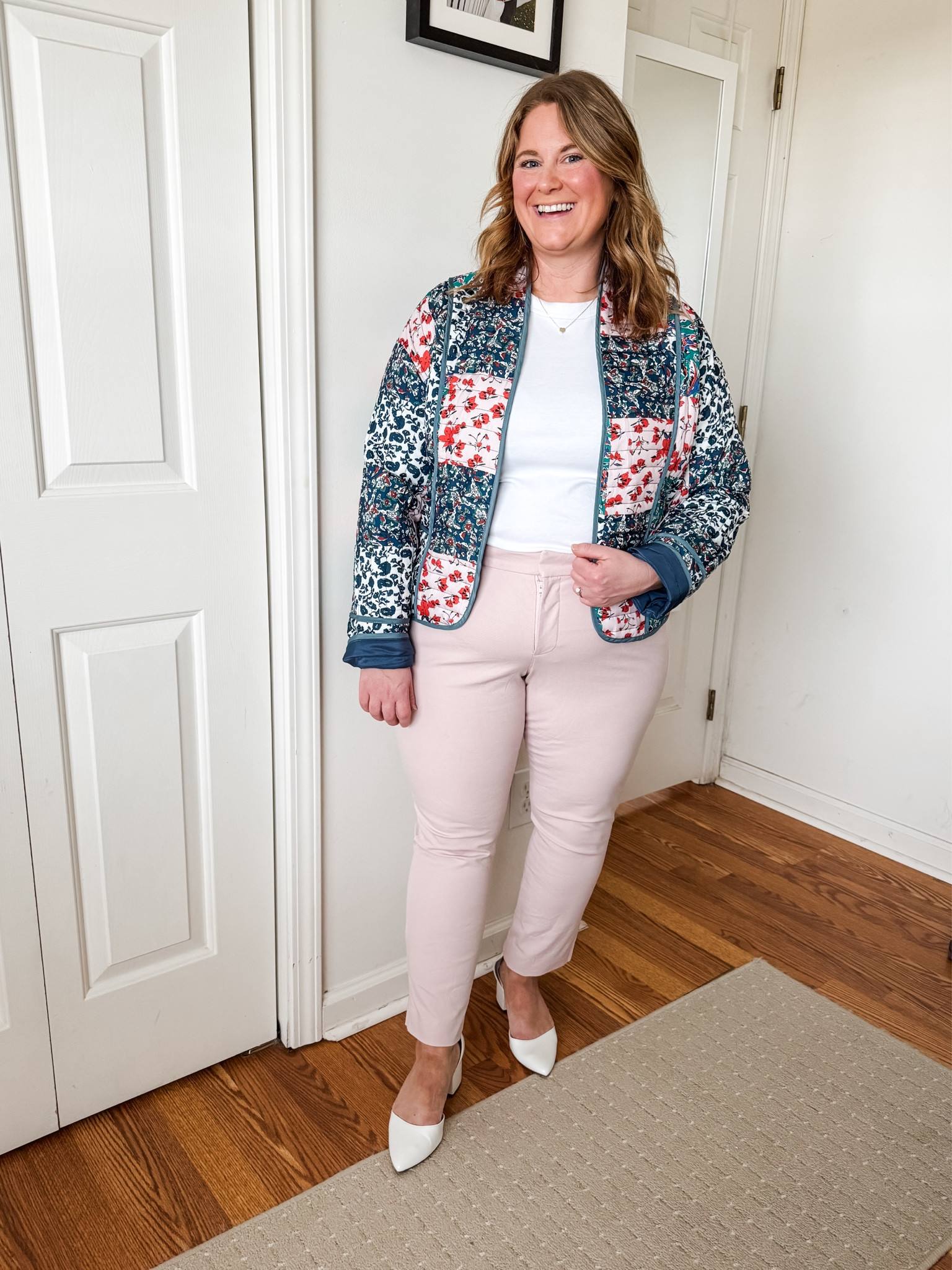 Wearing an XL in my quilted jacket and a 16 petite in my pixie pants 

#LTKMidsize #LTKWorkwear #LTKSaleAlert