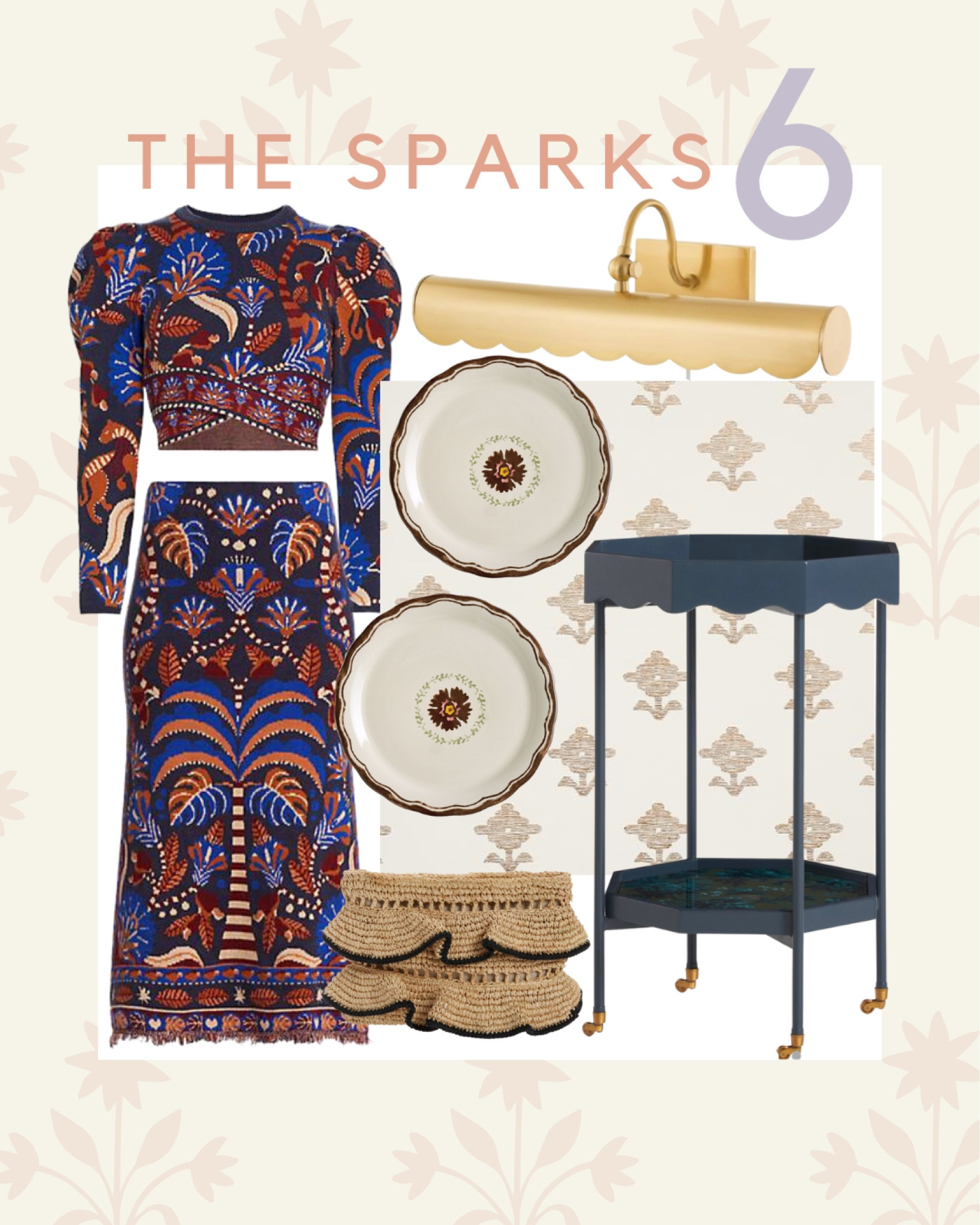 Matching set; Fall wardrobe; picture sconce; scalloped bar cart; block print wallpaper; Fall tablescape; straw clutch

#LTKitbag #LTKhome #LTKFind