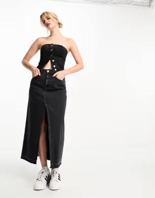 Pull&Bear bandeau denim corset in black - part of a set | ASOS (Global)