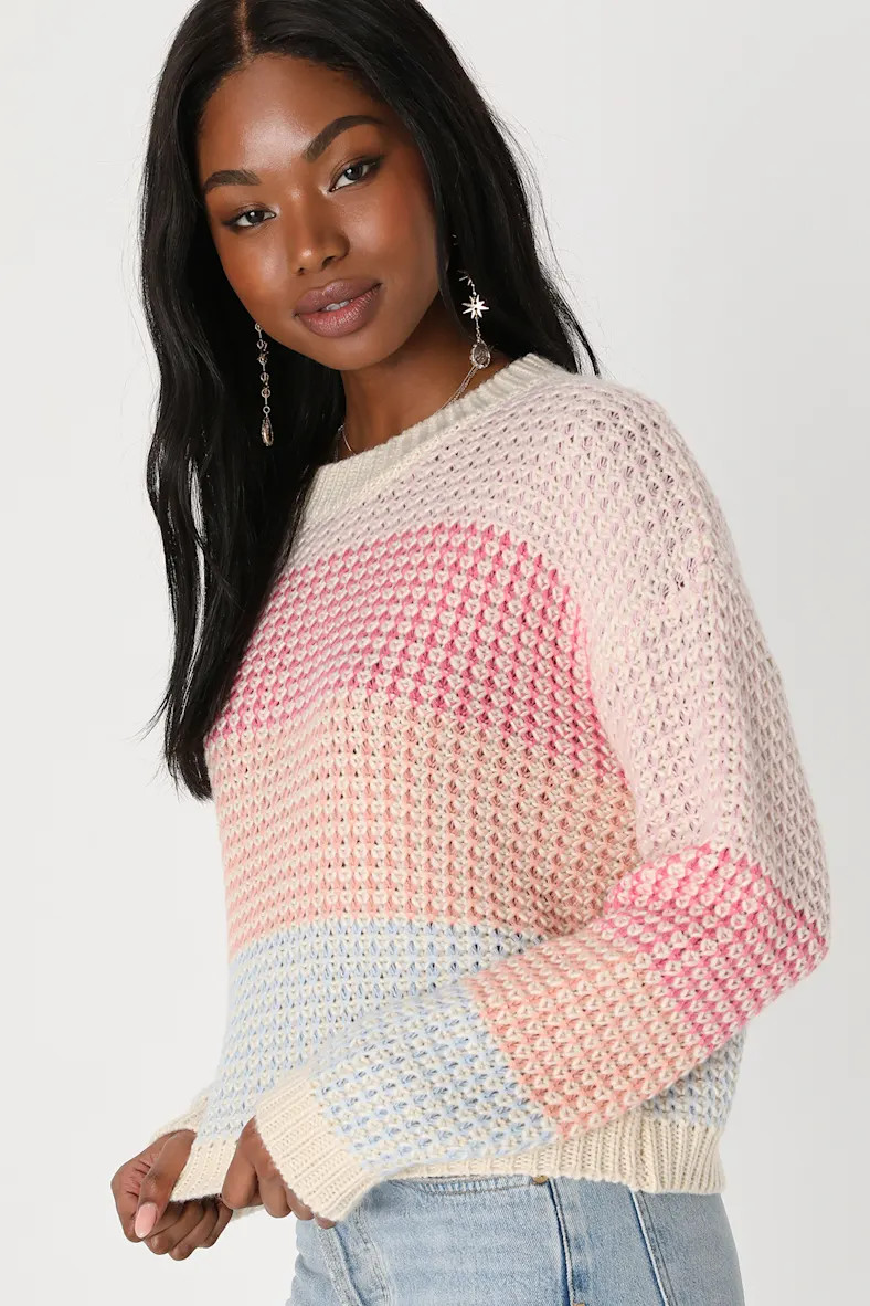Effortlessly Cute Ivory Multi Pullover Sweater | Lulus
