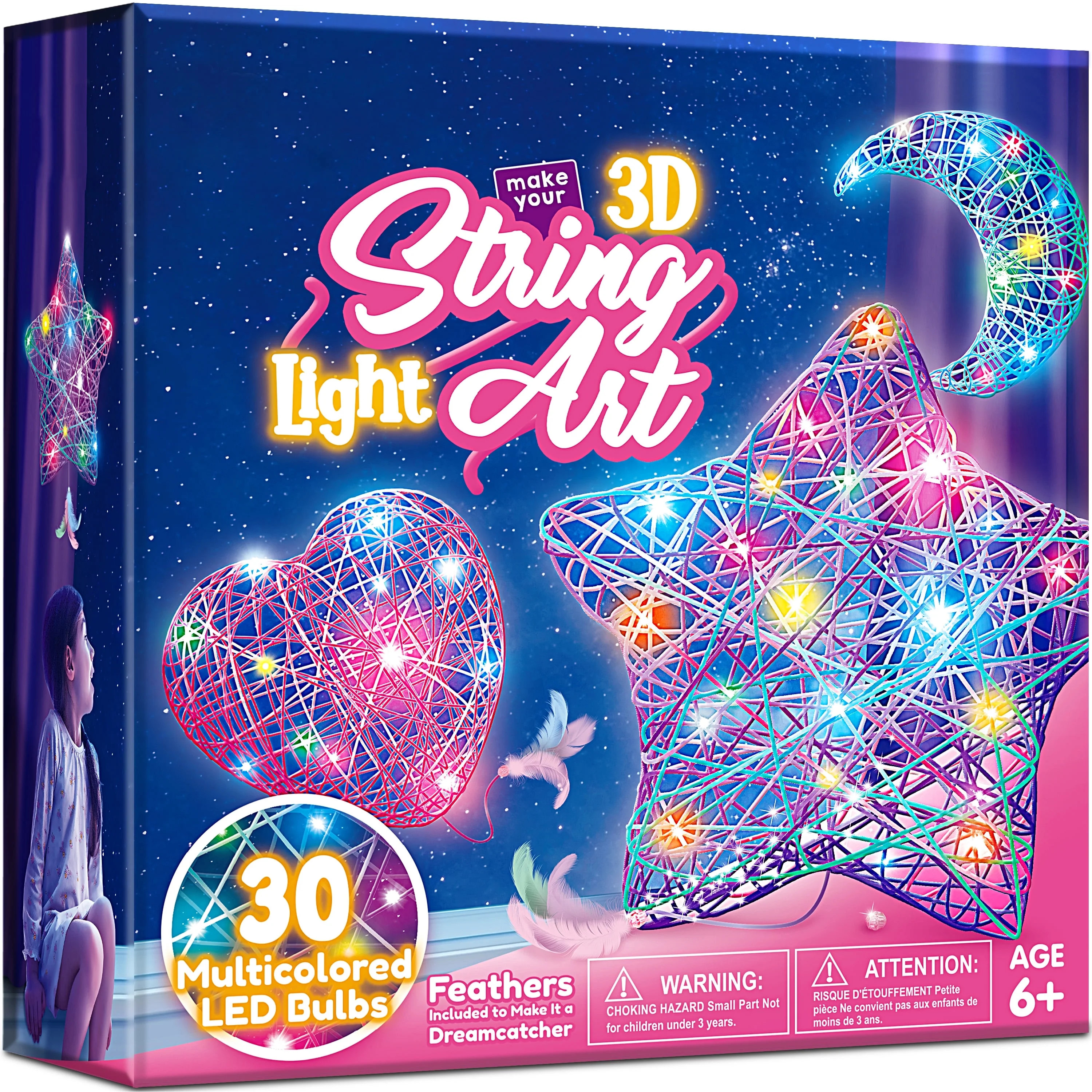SYNCFUN 3-Pack 3D String Art Kit for Kids - with 30 Multicolor LED Bulbs Crafts, Birthday Christm... | Walmart (US)