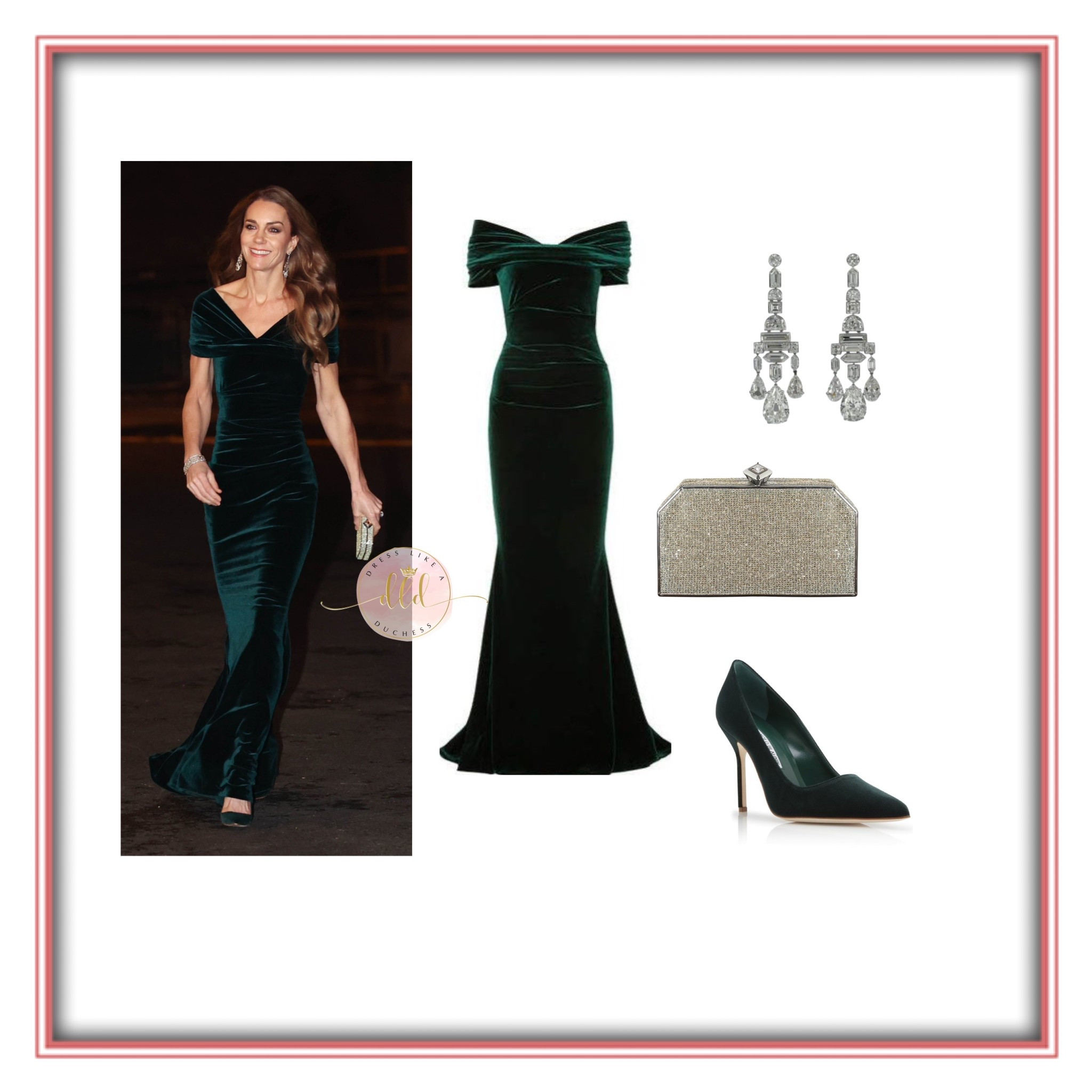 11/19/25 Kate Middleton at the Royal Variety Performance 🎭 in Talbot Runhof + Packham clutch + Greville Chandelier earrings + Manolo Blahnik pumps 💫