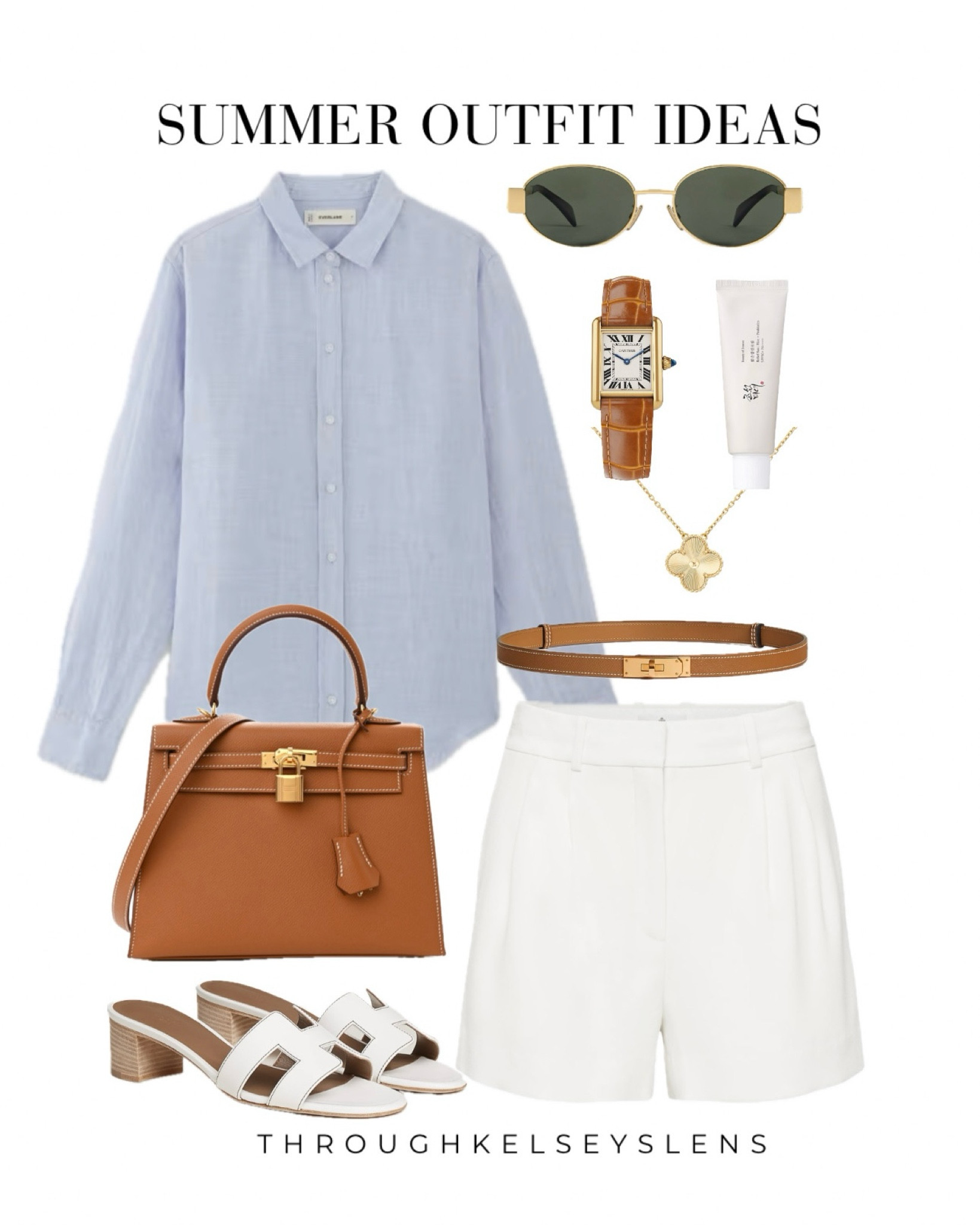 Blue linen shirt summer outfit idea
- Everlane blue linen shirt
- Aritzia white trouser shorts
- Hermes Kelly 25 in gold with gold hardware
- Hermes Kelly belt gold with gold hardware
- Cartier tank watch
- Hermes Oasis sandals in white
- Van Cleef vintage Alhambra necklace in gold guilloché
- Celine metal triomphe sunglasses 
- Beauty of Joseph sunblock (the best!)

#everlane #hermes #kelly #aritzia #celine #vancleef #cartier #summer #linen #linenshirt

#LTKSeasonal #LTKstyletip #LTKfindsunder100