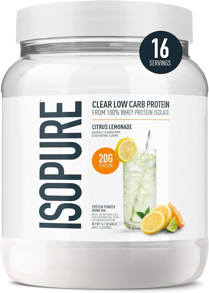 Isopure Clear Whey Isolate Protein Powder, Lactose Free, Gluten Free, Naturally Flavored, Citrus ... | Amazon (US)