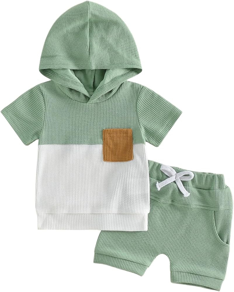 Toddler Baby Boy Hooded Summer Outfit Contrast T Shirt Shorts Set Infant boy Waffle Clothes 6 12 ... | Amazon (US)