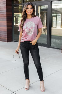 Animal Print Skull Mauve Graphic Tee | Pink Lily