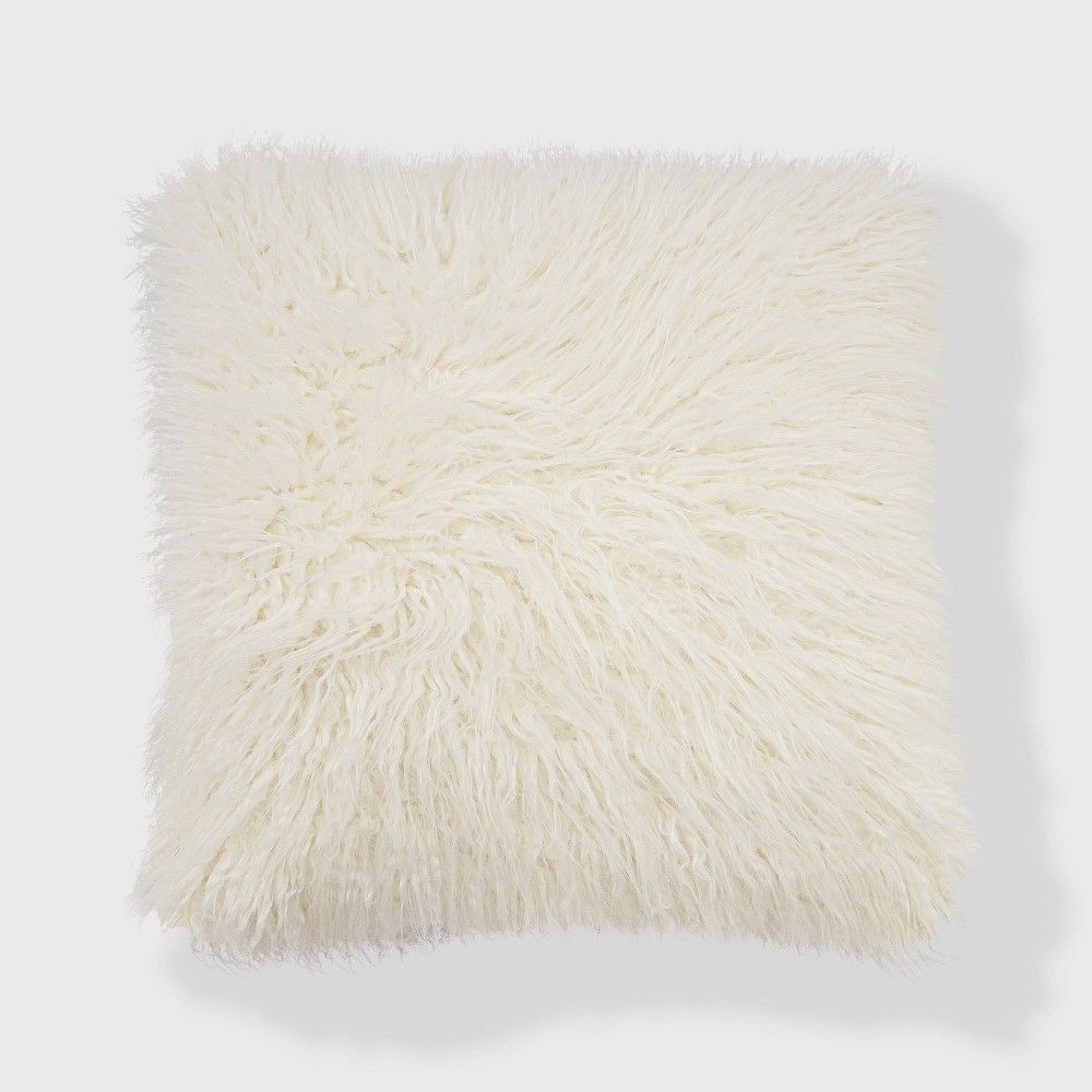 20""x20"" Mongolian Faux Fur Throw Pillow White - freshmint | Target