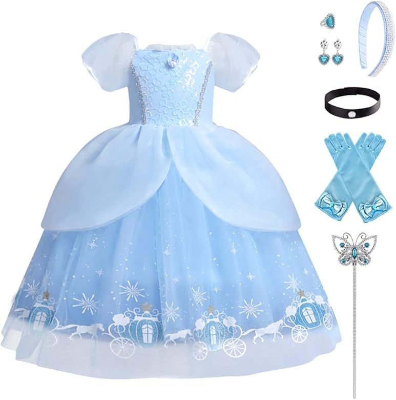 Little Girls Princess Dress Up Clothes Butterfly Tulle Long Ball Gown+Accessories Birthday Party ... | Amazon (US)
