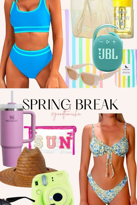 Spring break must haves 

Cute bikinis - beach gear - sunscreen oil - sunglasses - wide brim hat - beach trip - makeup bag - beach bag 

#LTKSeasonal #LTKtravel #LTKswim