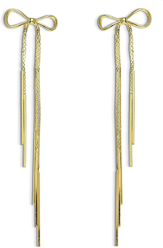 Agriajun Trendy Bow Post Stud Gold Earrings for Women - Sparkly Cute Ribbon Drop Dangle Fashion J... | Amazon (US)