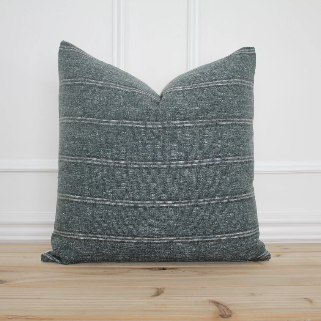 Green Stripe Pillow Cover • Farmhouse Pillow • Decorative Pillow • Fall Pillow Cover • Mo... | Etsy (US)