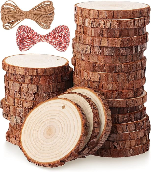 Fuyit Natural Wood Slices, 30 Pcs 3.1-3.5 Inch Unfinished Predrilled Wooden Circles Tree Slice wi... | Amazon (US)
