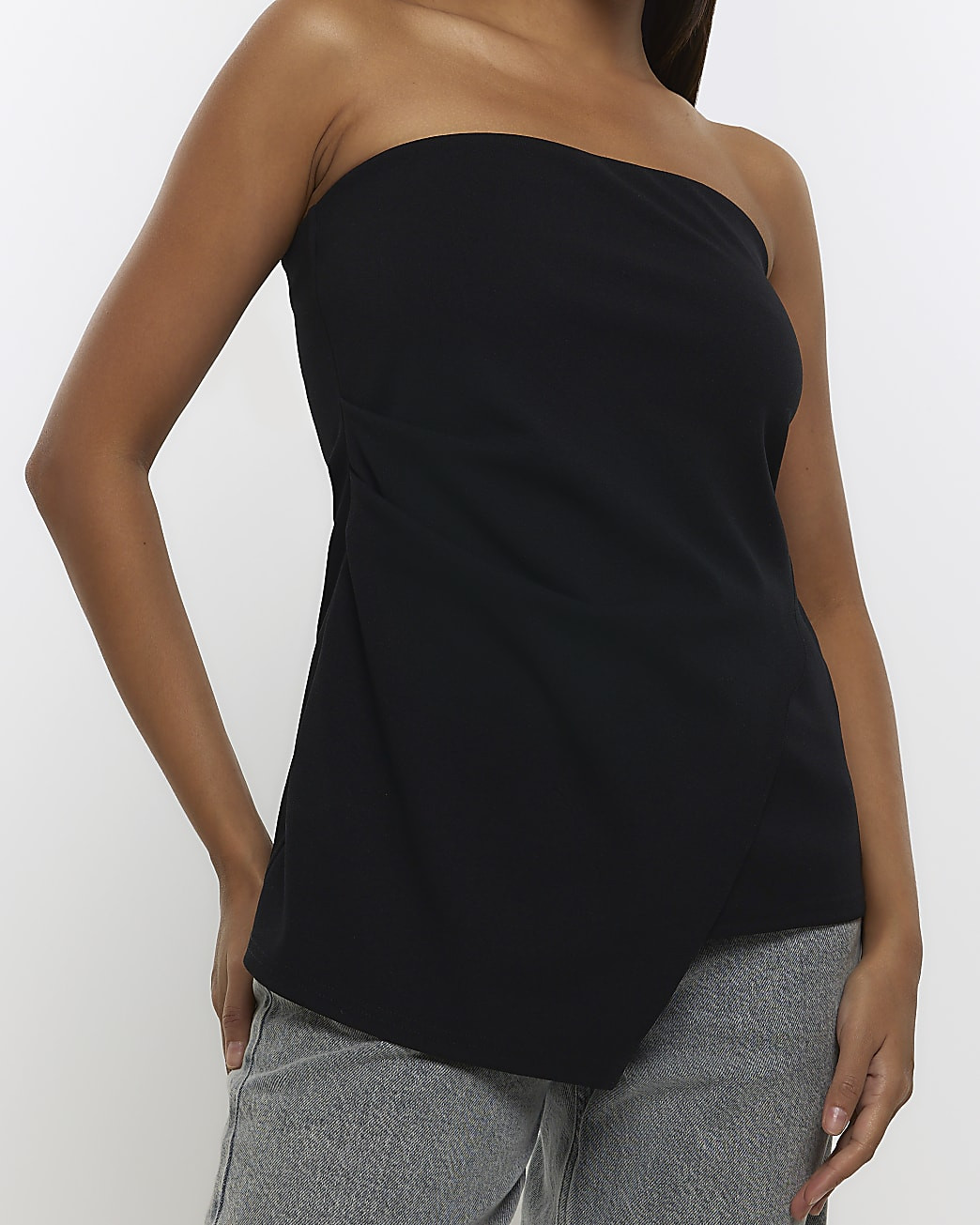 Black bandeau asymmetric top | River Island (UK & IE)