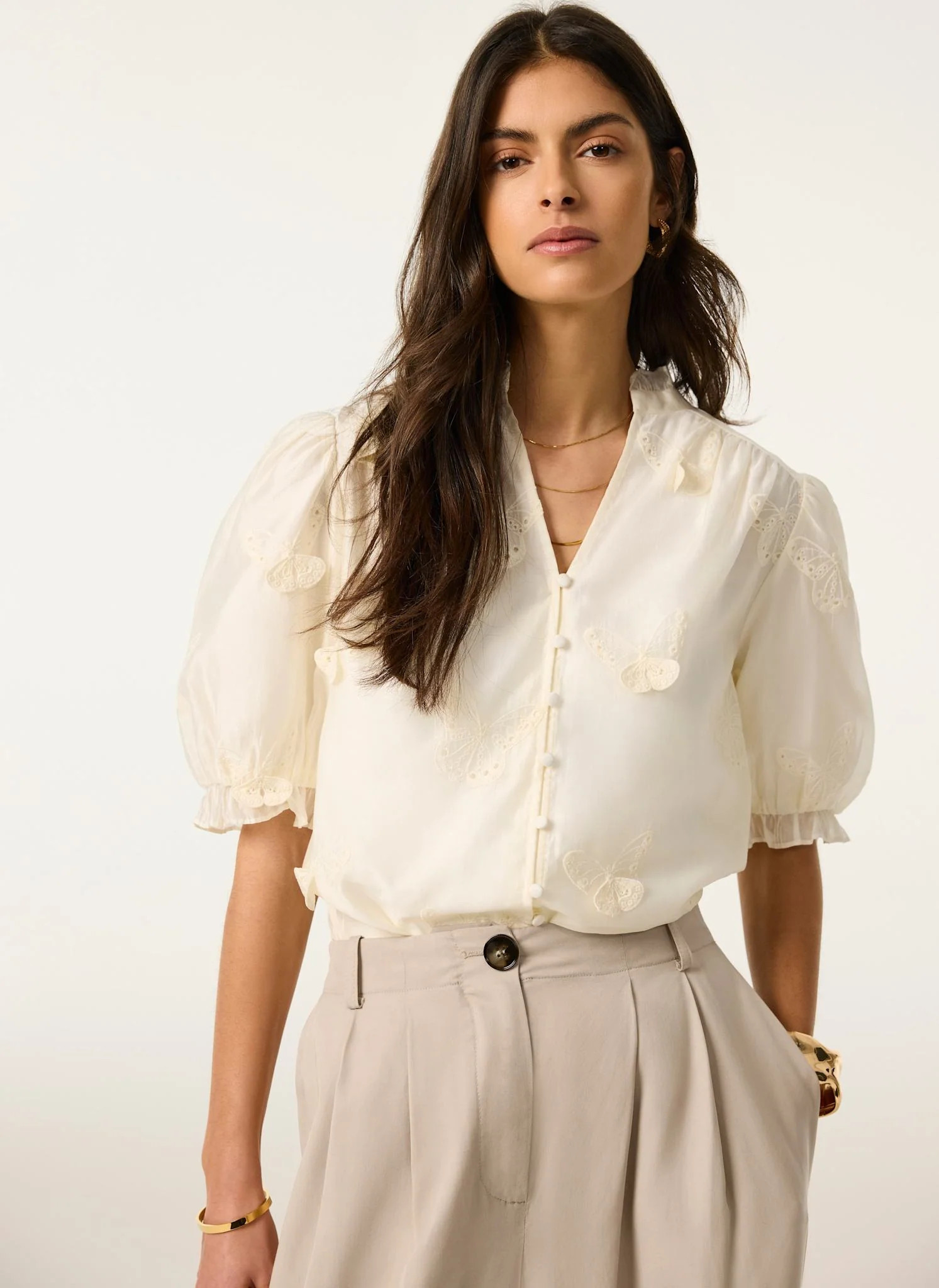 White Embroidered Butterfly Detail Blouse | Mint Velvet