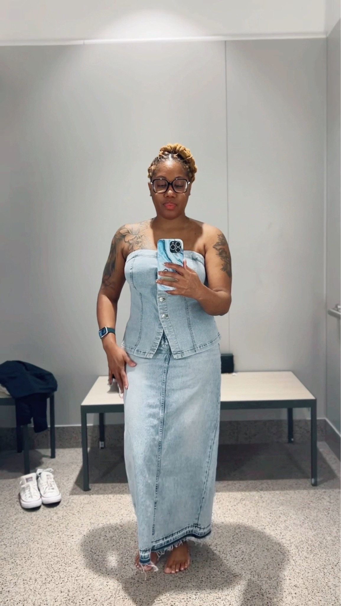 Fitting room try on haul At H&M. 
My Measurements Bust 38 D Waist 10 
Denim Maxi Skirt  Size: 8 
Linen Shorts Size: 10
Denim Jeans Size: 8 
Pink Puff Top Size: Medium 
Bandeau Top 1st Size Large 2nd Size Medium 
Purchased the Medium for a more singed look. 


#LTKSeasonal #LTKU #LTKstyletip