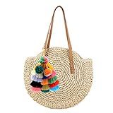 Abuyall Women Round Straw Shoulder Bag Weave Summer Beach Top Handle Handbag A | Amazon (US)