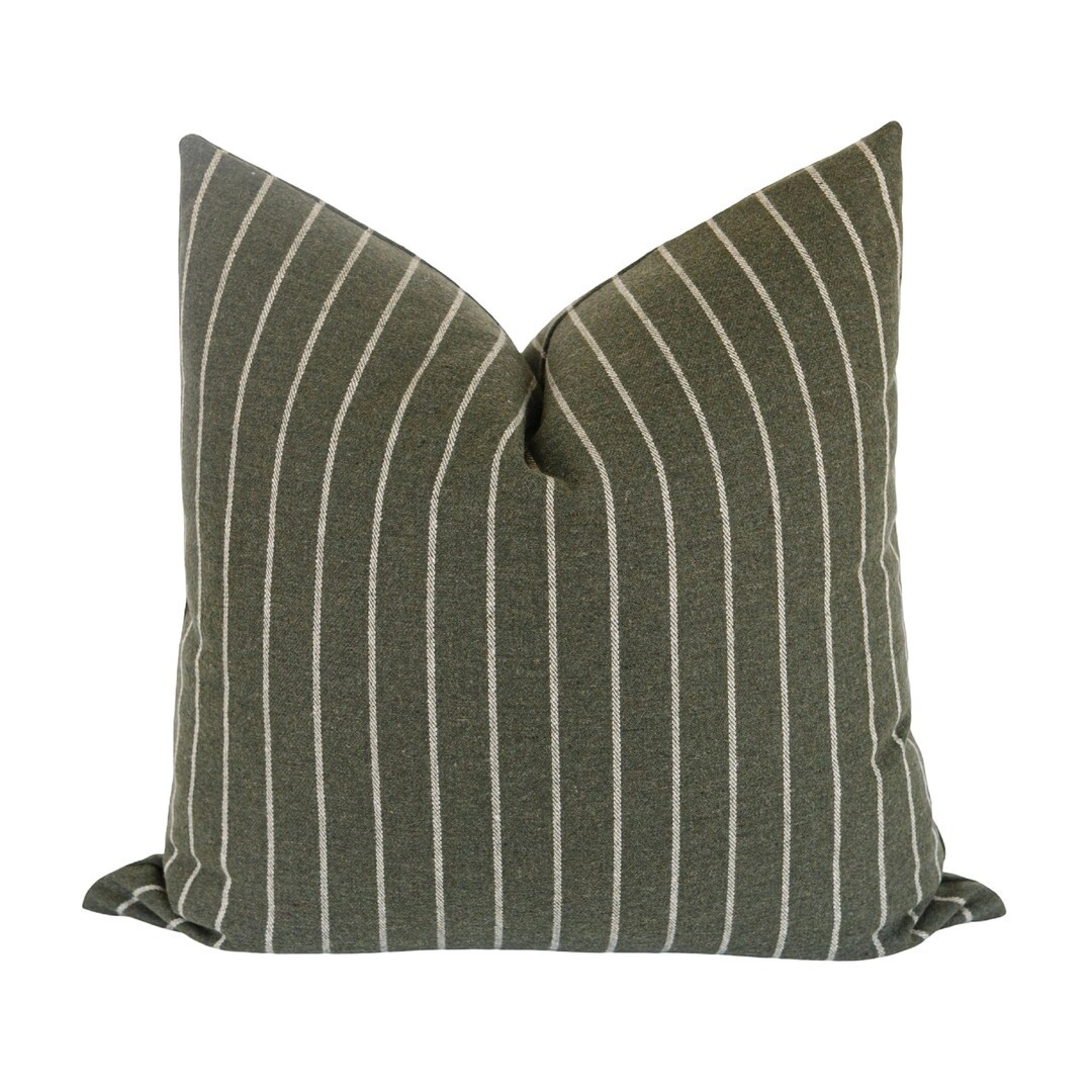Green Stripe Throw Pillow, Dark Green Cotton Pillow, Decorative Throw Pillow, Olive Green Pillow,... | Etsy (US)