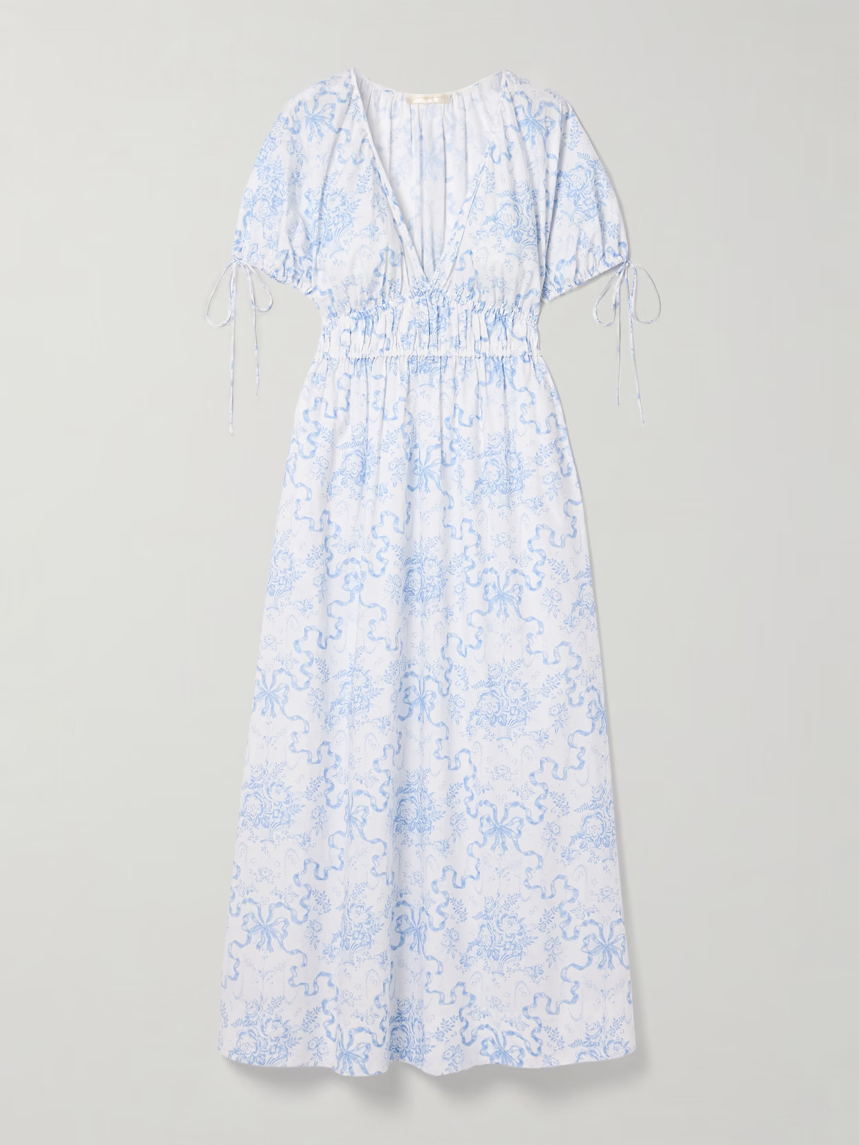 LOVESHACKFANCY - Mastey Shirred Printed Cotton Midi Dress - Blue | NET-A-PORTER (US)