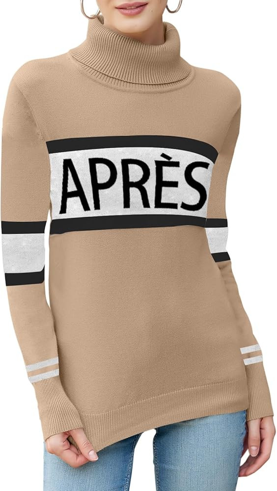 Women Turtleneck Sweaters Stripe Sleeve Lightweight Shirts Apres Ski Tops Fashion Winter Thermal ... | Amazon (US)
