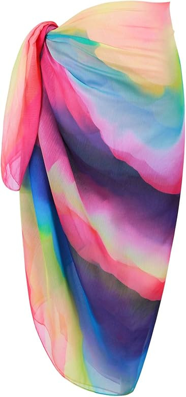 MissShorthair Womens Chiffon Beach Pareos Sarong Sheer Swimsuit Cover Ups Bikini Wrap Skirt | Amazon (US)
