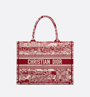 Medium Dior Book Tote Burgundy Toile de Jouy Stripes Embroidery | DIOR | Dior Beauty (US)