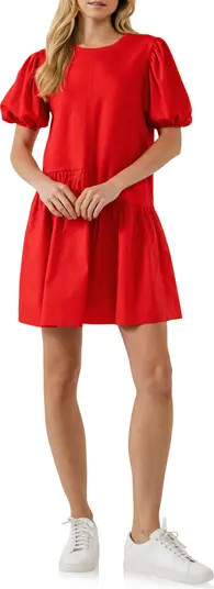 English Factory Puff Shoulder Mixed Media Minidress | Nordstrom | Nordstrom