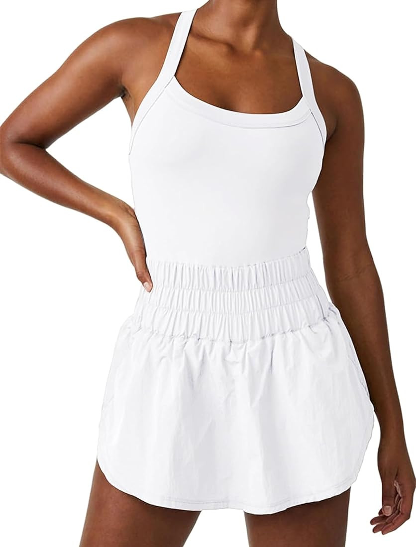 Lauweion Women's Athletic Skortsie Tennis Dress with Shorts Underneath, Sleeveless Athletic Rompe... | Amazon (US)