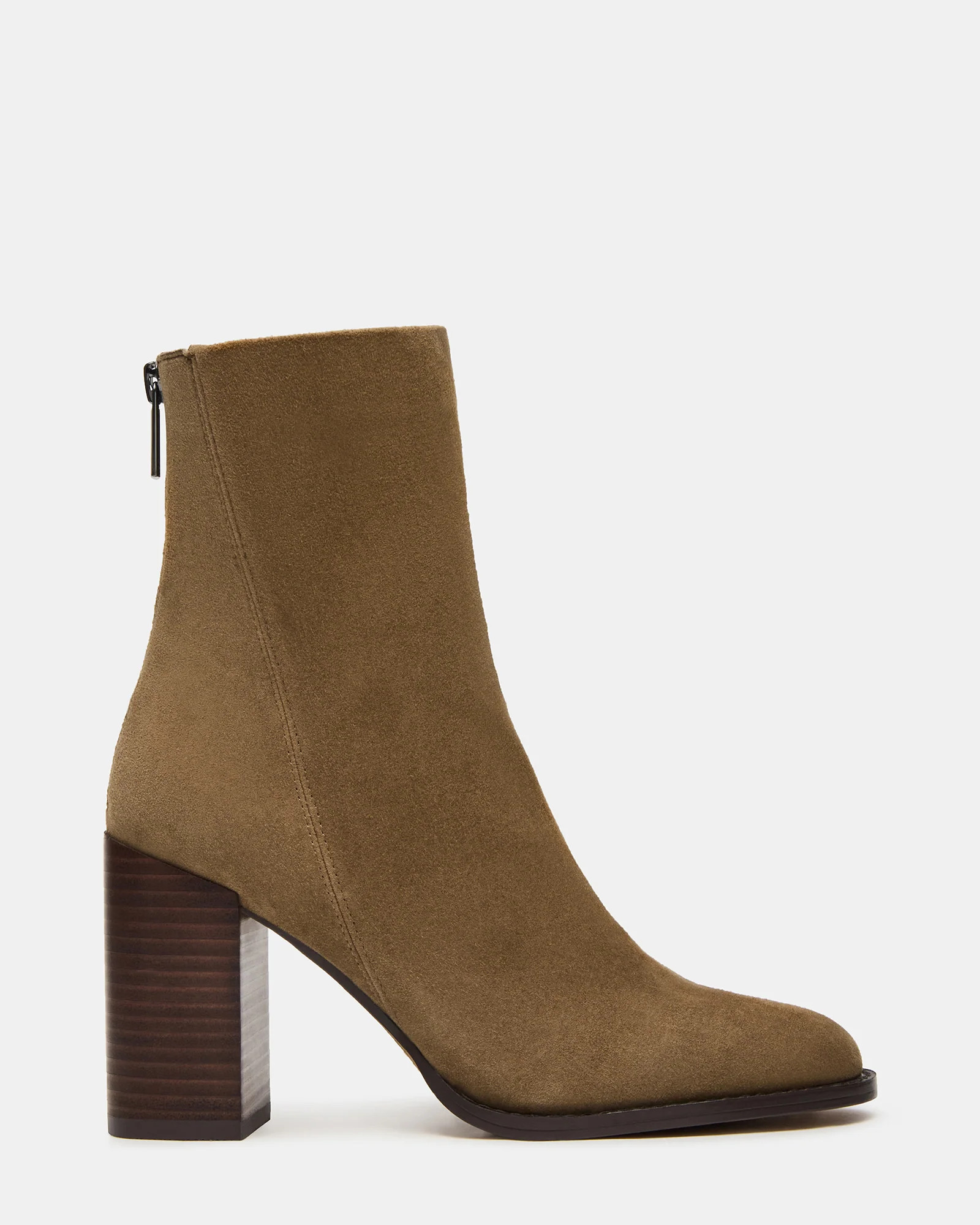 OBSESSION Taupe Suede Rounded Toe Block Heel Women's Ankle Boot | Steve Madden (US)