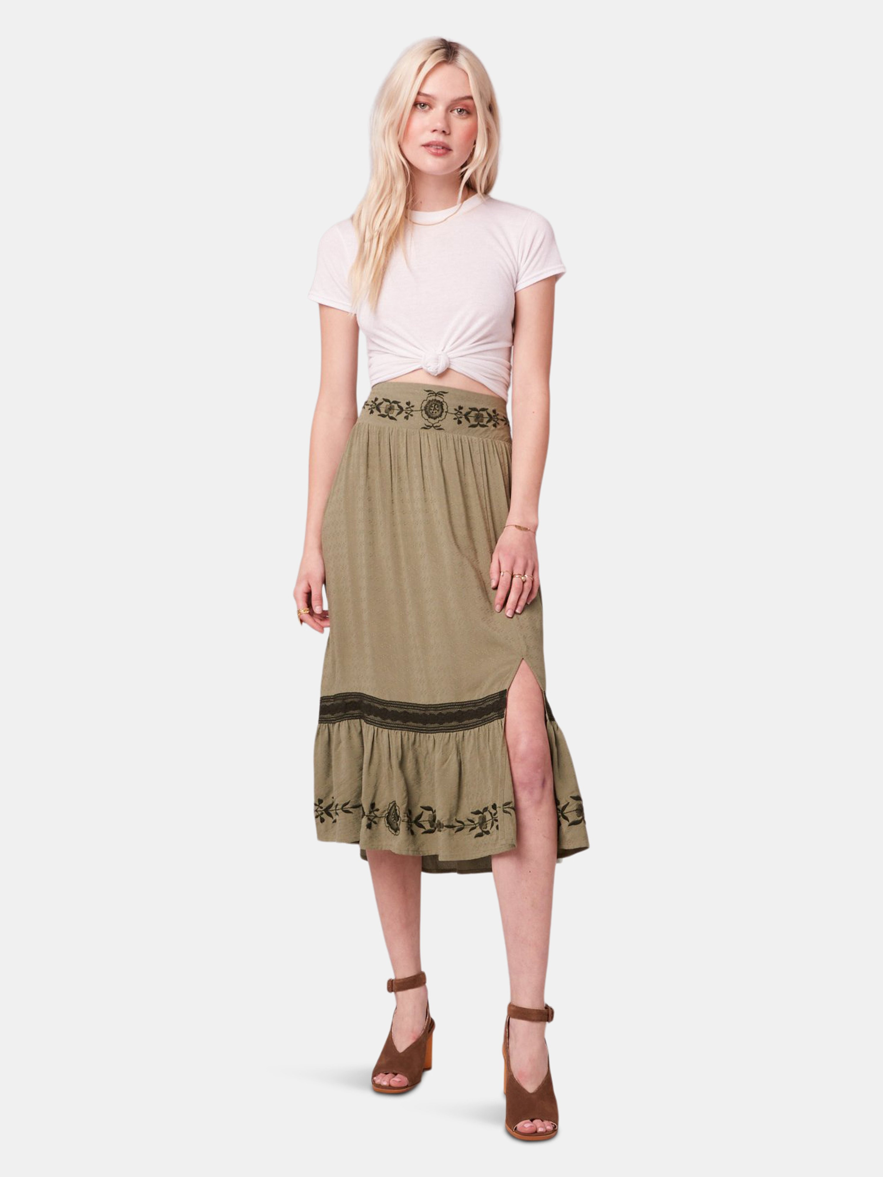 Gela Moss Embroidered Midi Skirt - L - Also in: M, S, XS | Verishop