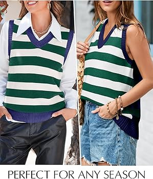 EVALESS Sweater Vest Women V Neck Knit Sleeveless Tunic Tank Tops Casual Pullover Sweater Spring ... | Amazon (US)