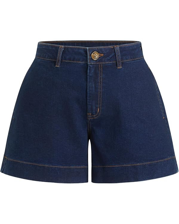 CIDER Jean Shorts for Women Denim Shorts with Pockets Mid Rise Stretchy Casual Jorts Trendy Summe... | Amazon (US)