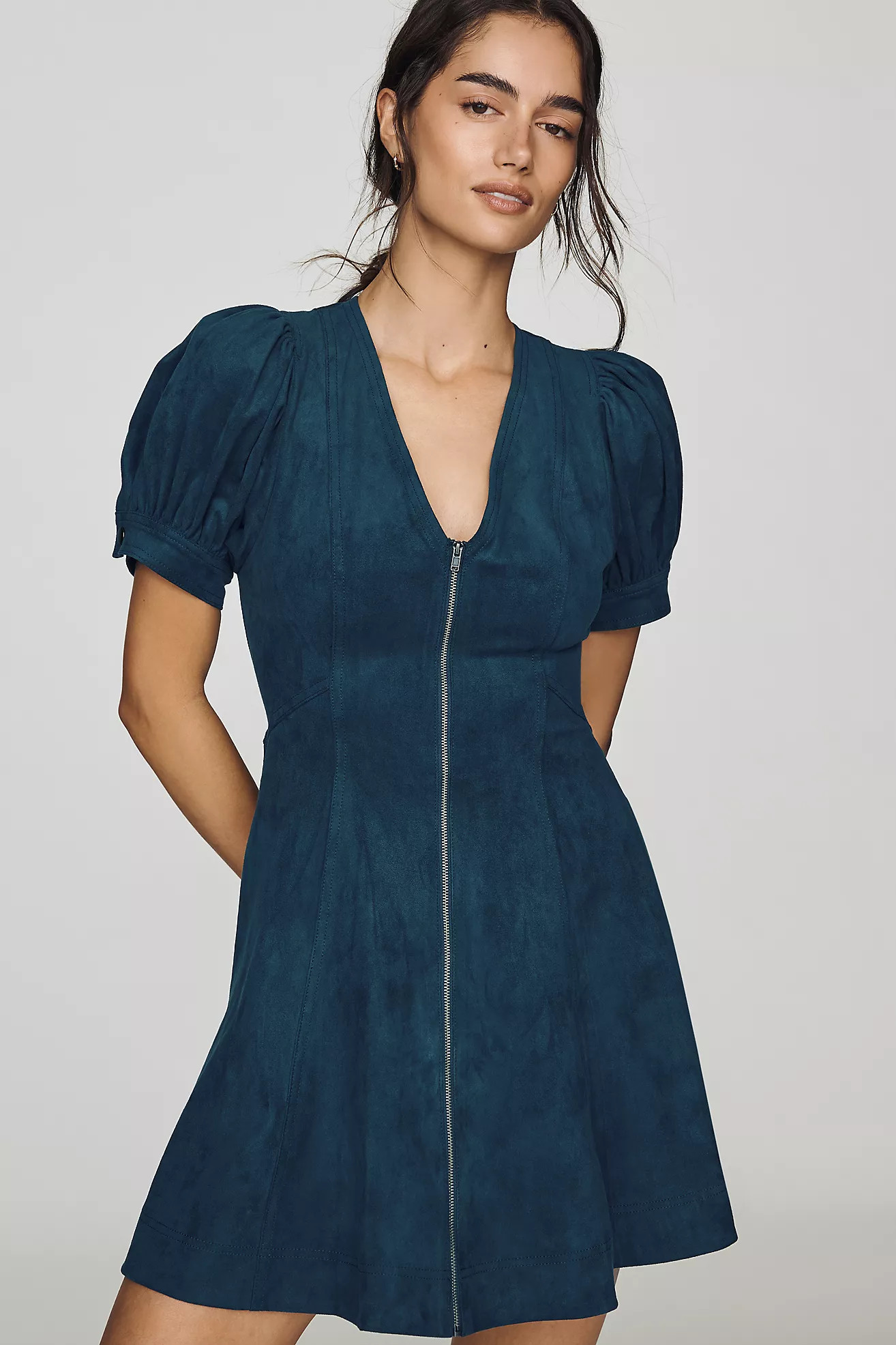 Pilcro Zip-Front Faux-Suede Mini Dress | Anthropologie (US)