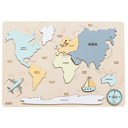 Wooden World Map Continents and Ocean Personalized Puzzle Baby Gift Montessori Educational Toys Baby | Amazon (US)