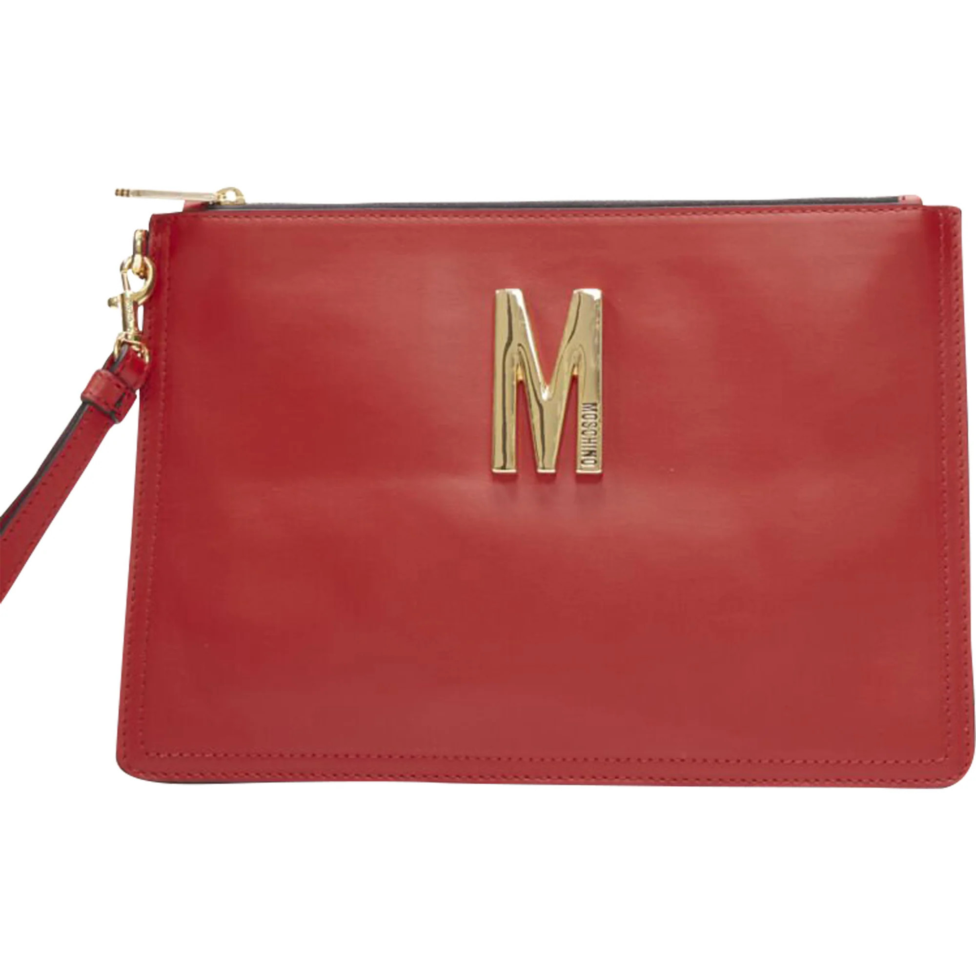 Moschino smooth leather top zip wristlet clutch bag | Shop Simon
