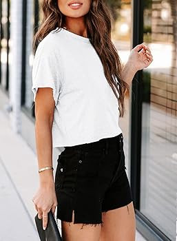 Tankaneo Women Short Sleeve Cropped T-Shirts Crew Neck Loose Crop Tops Summer Casual Drop Shoulde... | Amazon (US)