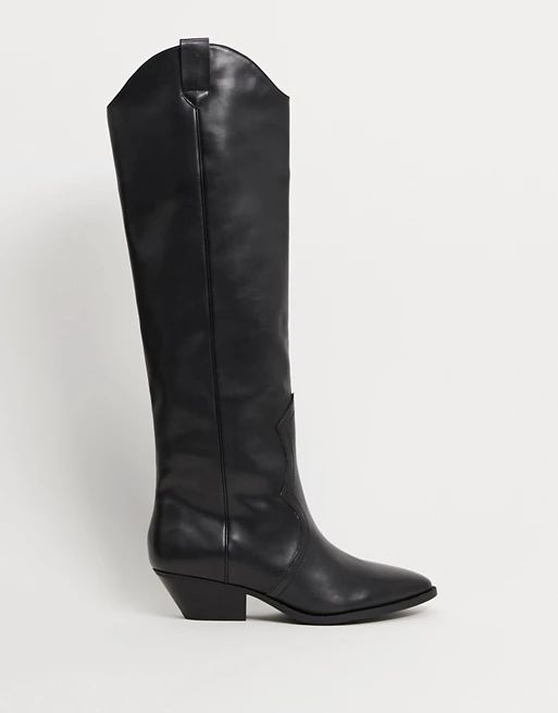 Pull&Bear pull on western knee high boots in black | ASOS (Global)