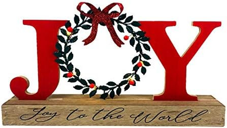Christmas Joy Sign with Wreath for O, LED Lighted Rustic Tabletop, Rustic Home Decor, Bowknot Far... | Amazon (US)