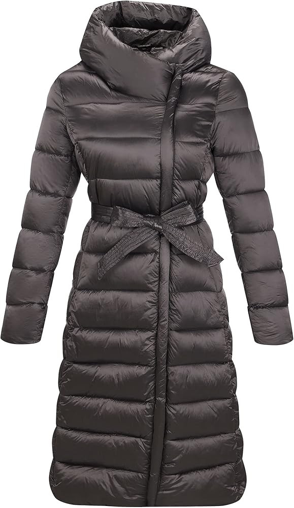 Bellivera Women's Puffer Jacket Lightweight Quilted Hooded Long Down Alternative Coat with Belt | Amazon (US)