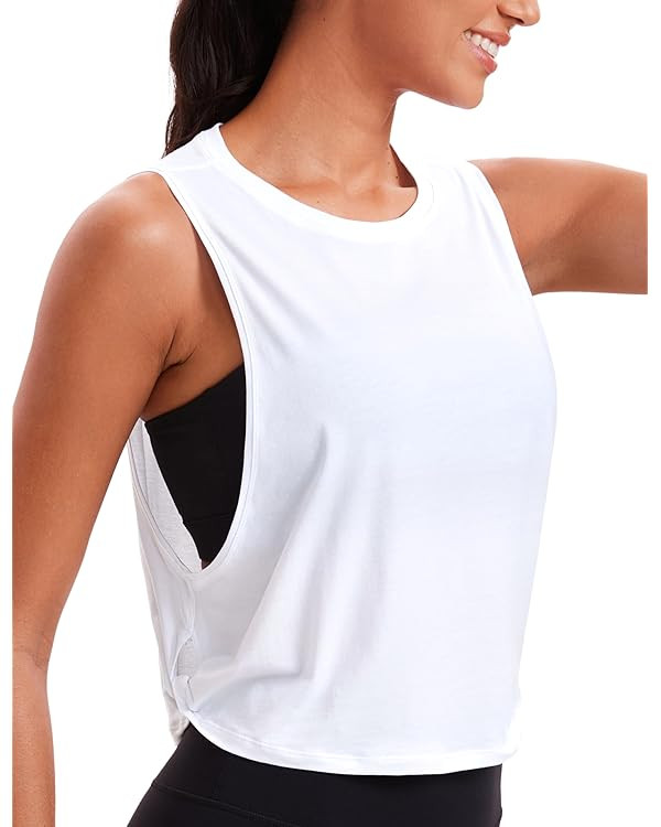 CRZ YOGA Pima Cotton Cropped Workout Tank Tops for Women - Sleeveless Sports Athletic Yoga Runnin... | Amazon (US)