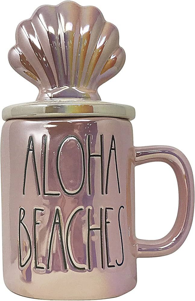 Rae Dunn Coffee Mugs with Decorative ceramic Lids (Aloha Beaches/Pink Iridescent) | Amazon (US)