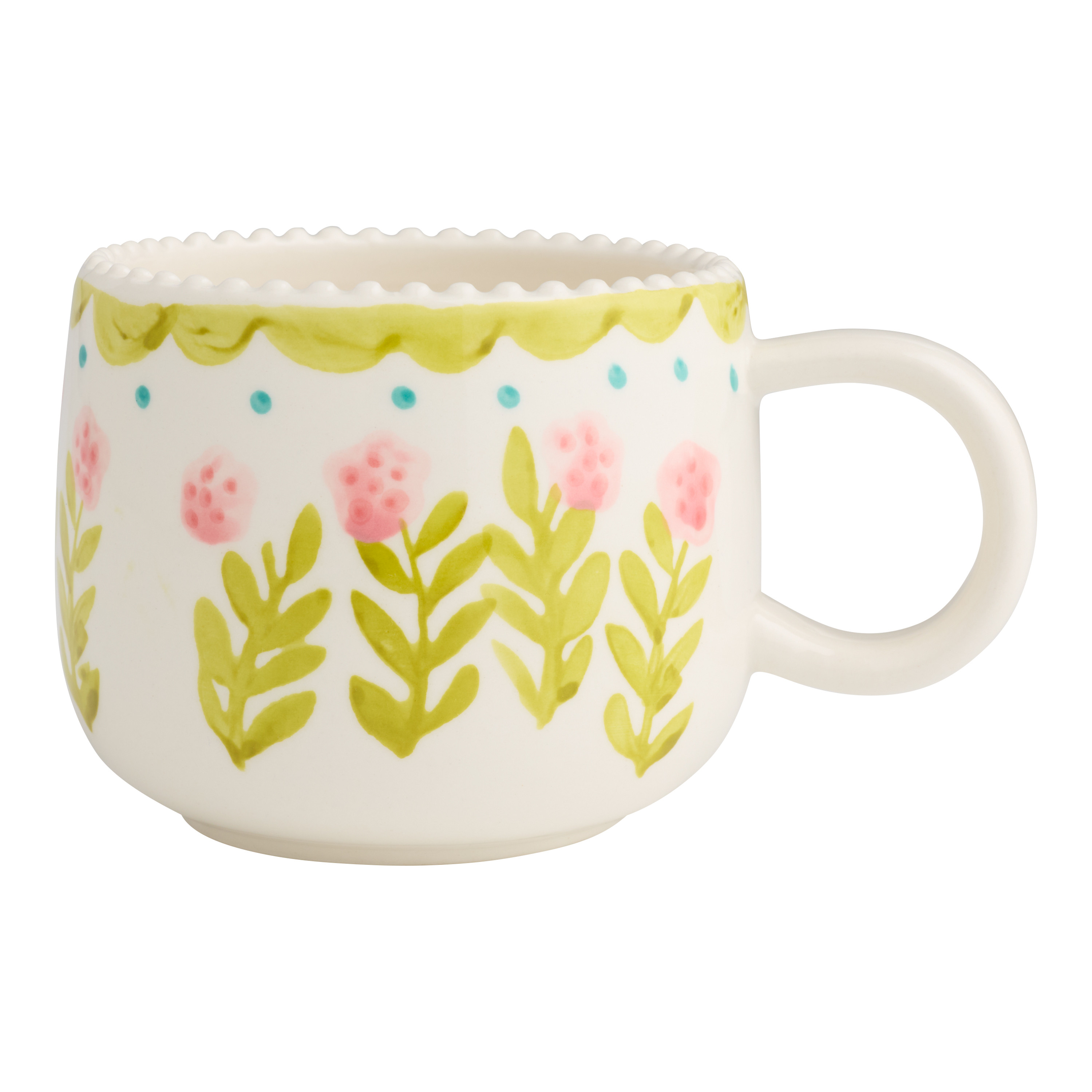 Green and Pink Meadows Floral Hand Painted Ceramic Mug | World Market