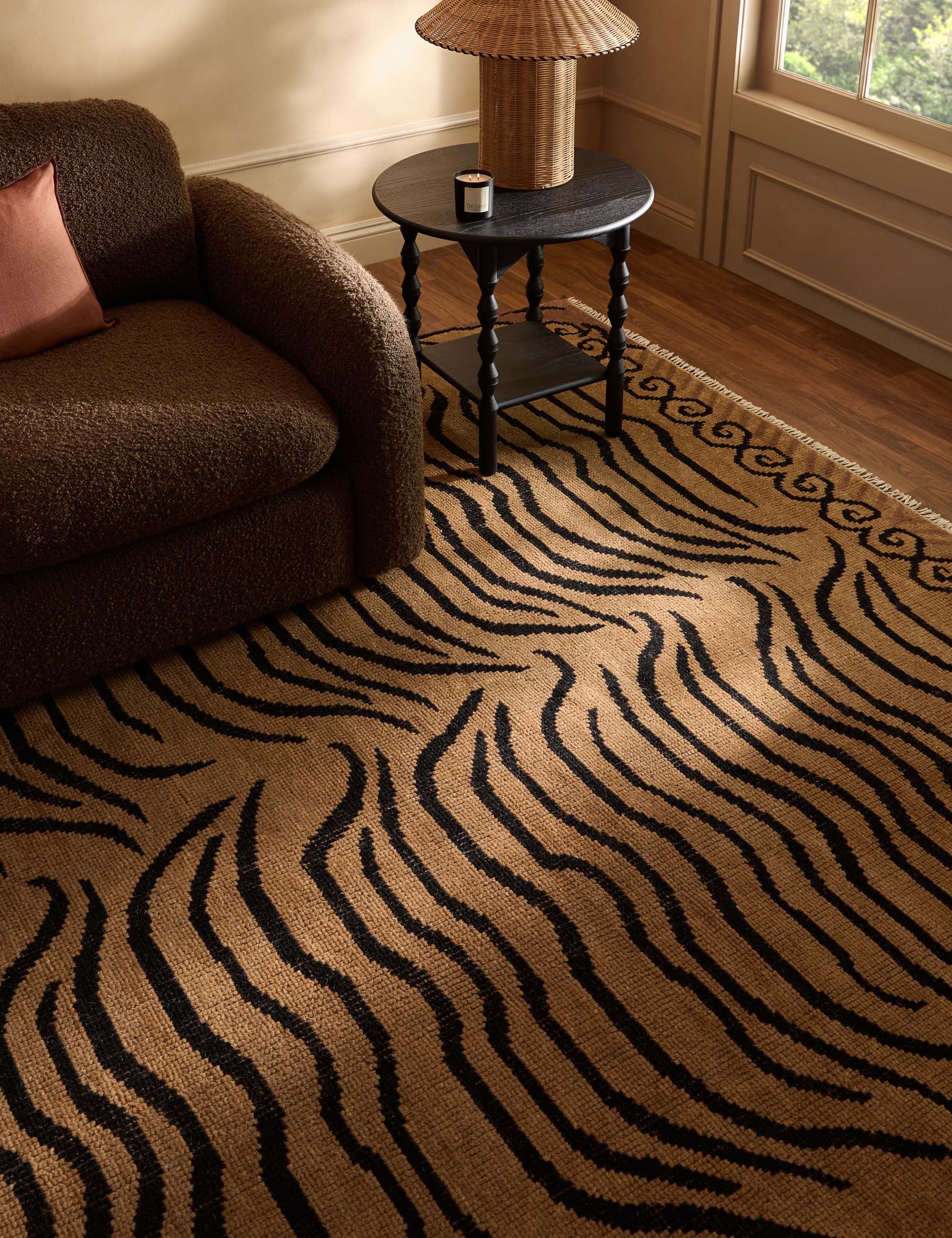 Makeda Hand-Knotted Wool Rug, Camel and Black, 10' x 14' | Lulu and Georgia 